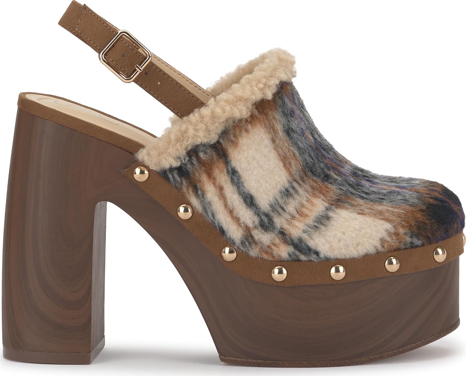 image:imageJessica Simpson Womens Cazea Studded Platform ClogNeutralNavy Brushed Plaid