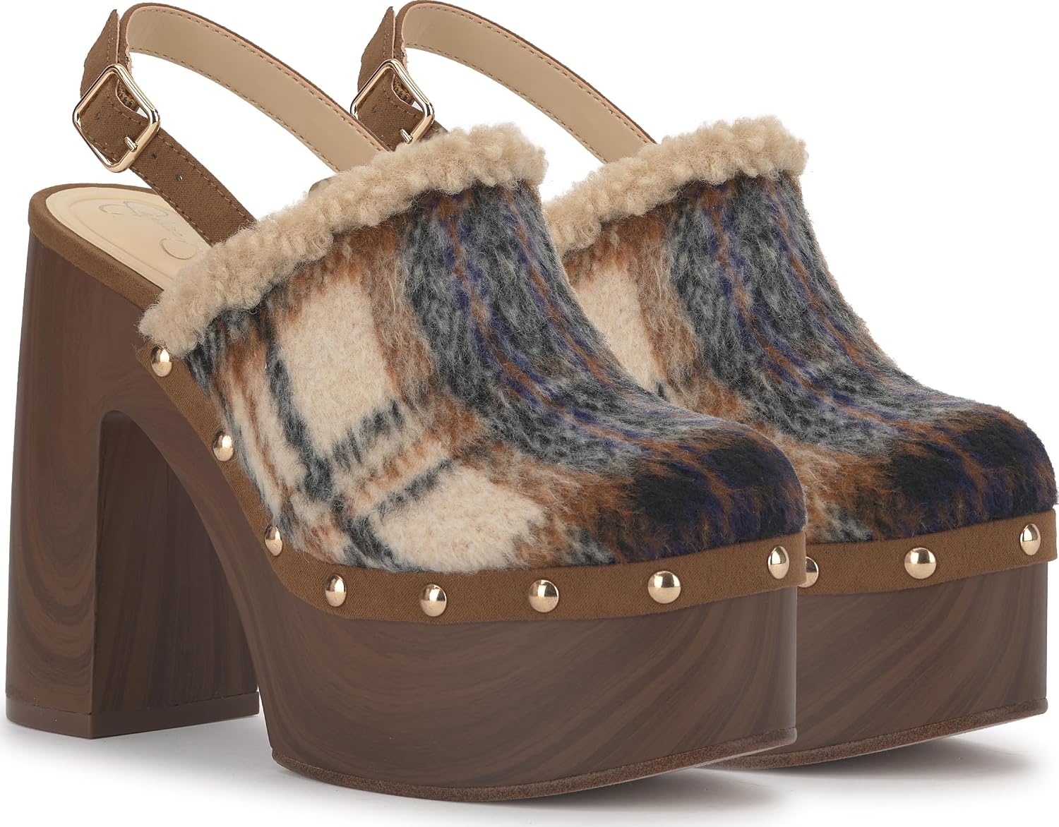image:imageJessica Simpson Womens Cazea Studded Platform ClogNeutralNavy Brushed Plaid