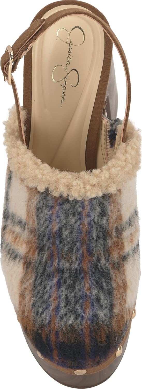 image:imageJessica Simpson Womens Cazea Studded Platform ClogNeutralNavy Brushed Plaid