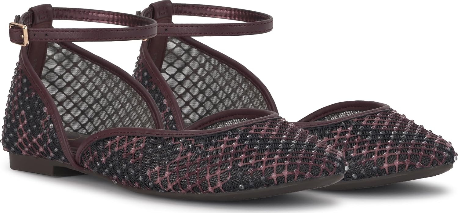 image:imageJessica Simpson Womens Laelli Embellished Ballet FlatCherry Mahogany Fishnet