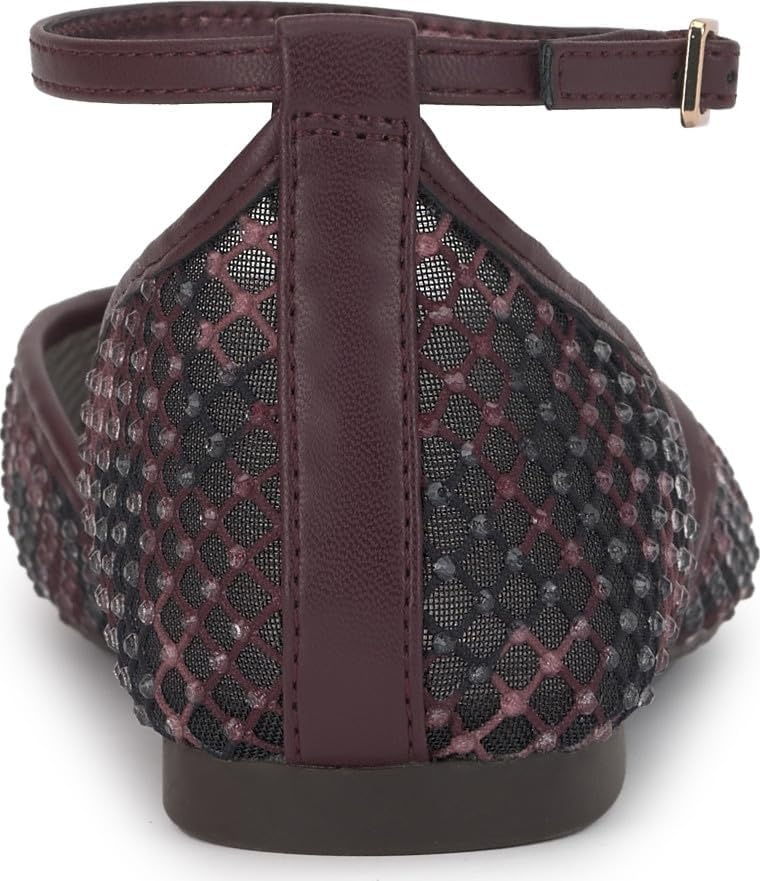 image:imageJessica Simpson Womens Laelli Embellished Ballet FlatCherry Mahogany Fishnet