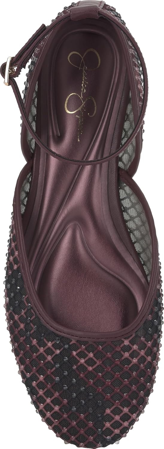 image:imageJessica Simpson Womens Laelli Embellished Ballet FlatCherry Mahogany Fishnet