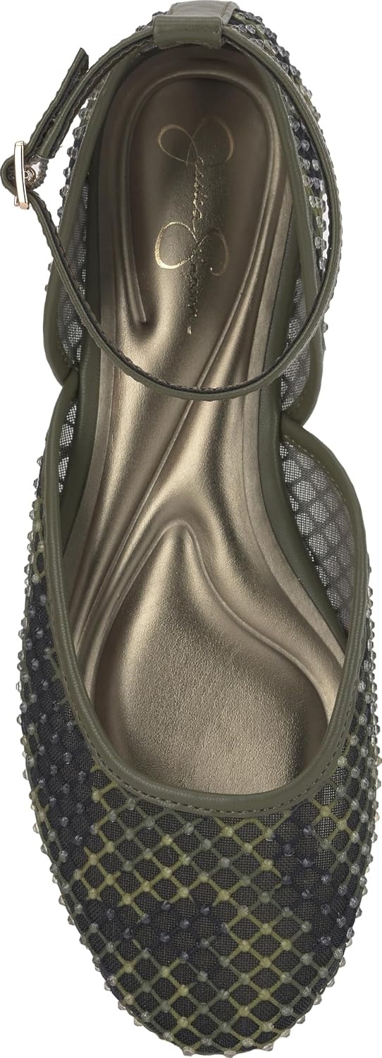 image:imageJessica Simpson Womens Laelli Embellished Ballet FlatDeep Moss Combo Camo Fishnet