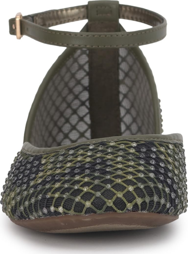 image:imageJessica Simpson Womens Laelli Embellished Ballet FlatDeep Moss Combo Camo Fishnet