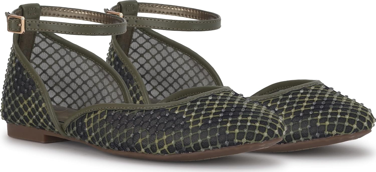 image:imageJessica Simpson Womens Laelli Embellished Ballet FlatDeep Moss Combo Camo Fishnet