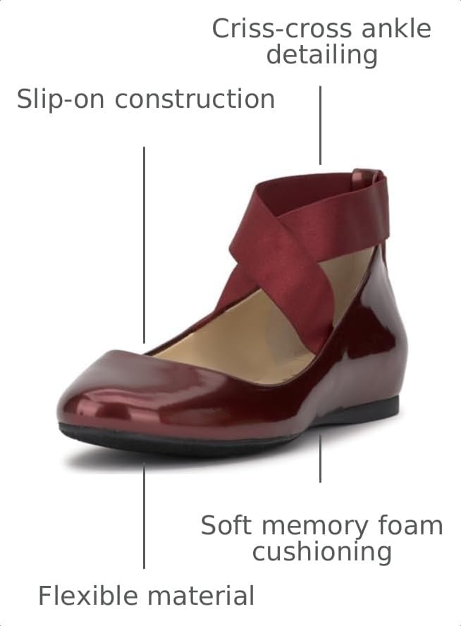 image:imageJessica Simpson Womens Mandayss Cross Strap Ballet FlatOxblood