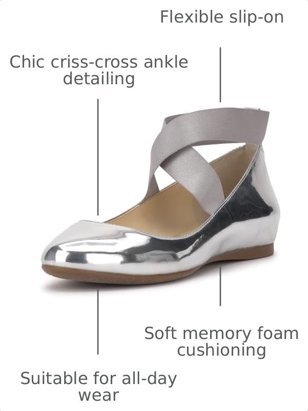 image:imageJessica Simpson Womens Mandayss Cross Strap Ballet FlatSilver