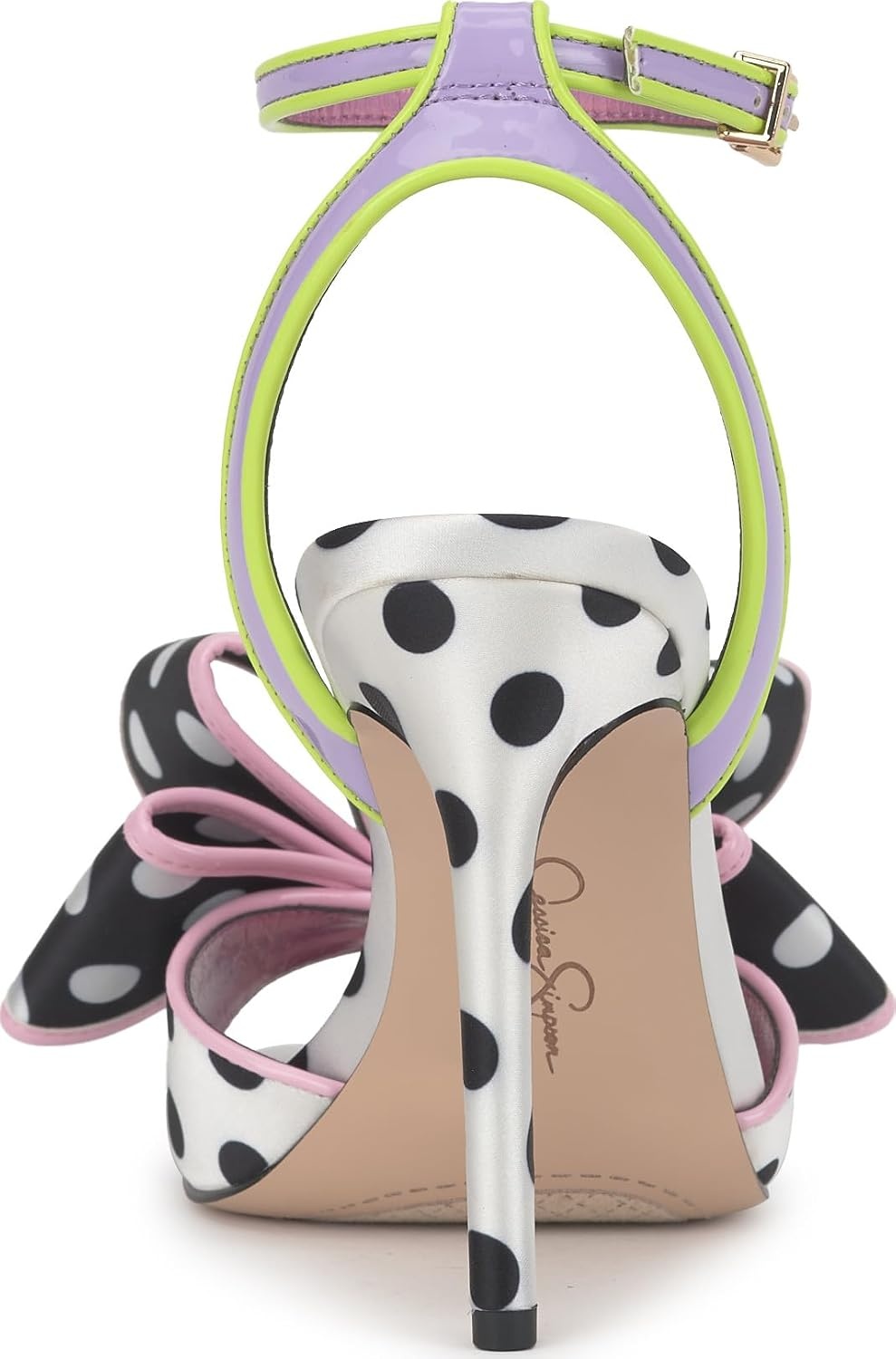image:imageJessica Simpson Womens Olivine Bow Heeled SandalBlackWhiteLilac Satin