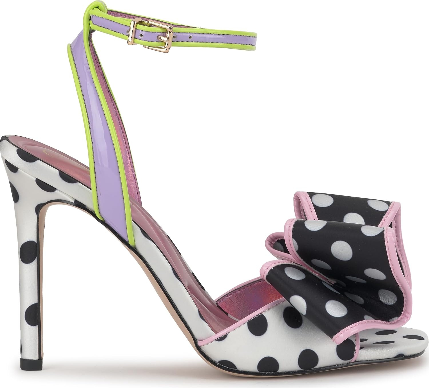 image:imageJessica Simpson Womens Olivine Bow Heeled SandalBlackWhiteLilac Satin