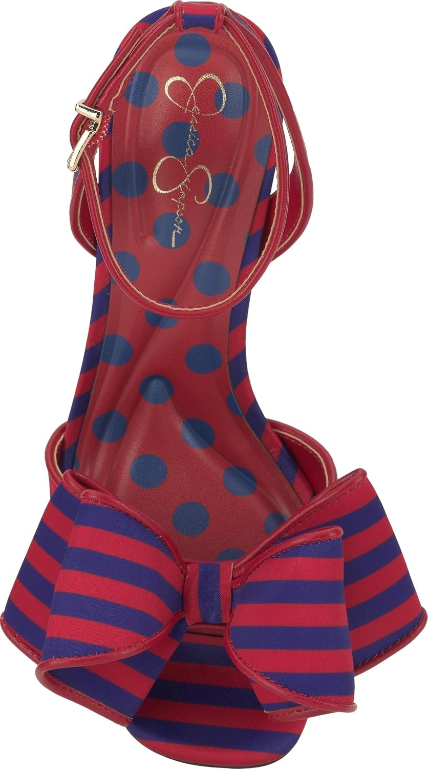image:imageJessica Simpson Womens Olivine Bow Heeled SandalBlue Red Combo Stripe Satin