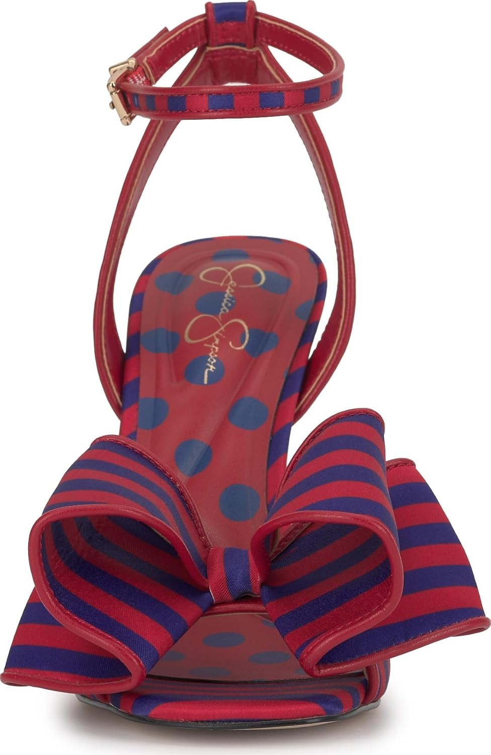 image:imageJessica Simpson Womens Olivine Bow Heeled SandalBlue Red Combo Stripe Satin