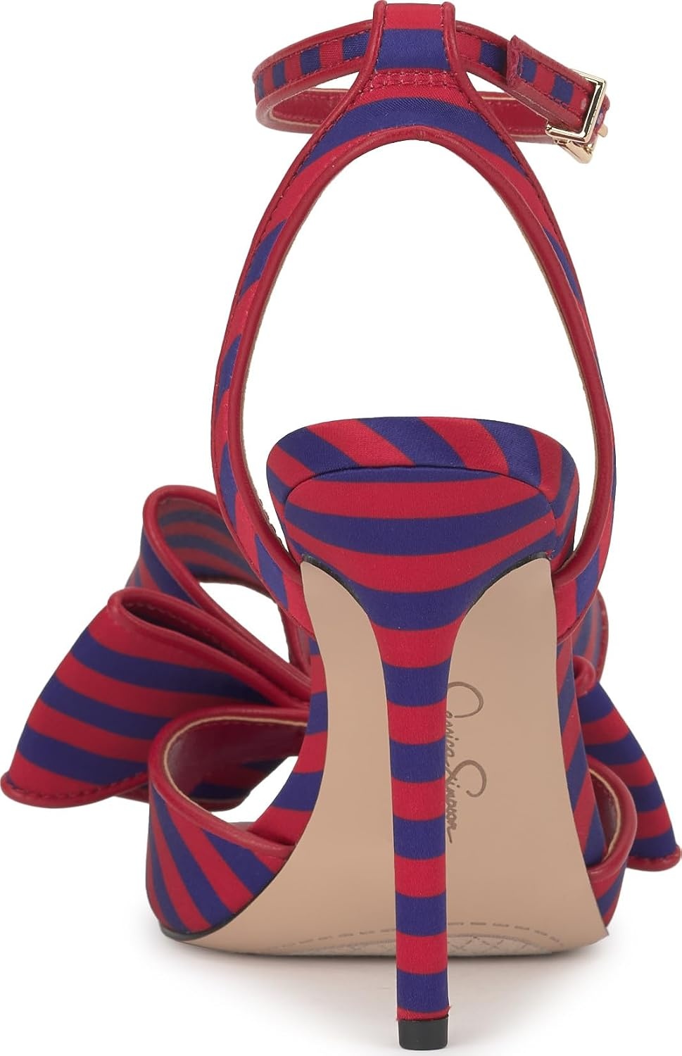 image:imageJessica Simpson Womens Olivine Bow Heeled SandalBlue Red Combo Stripe Satin