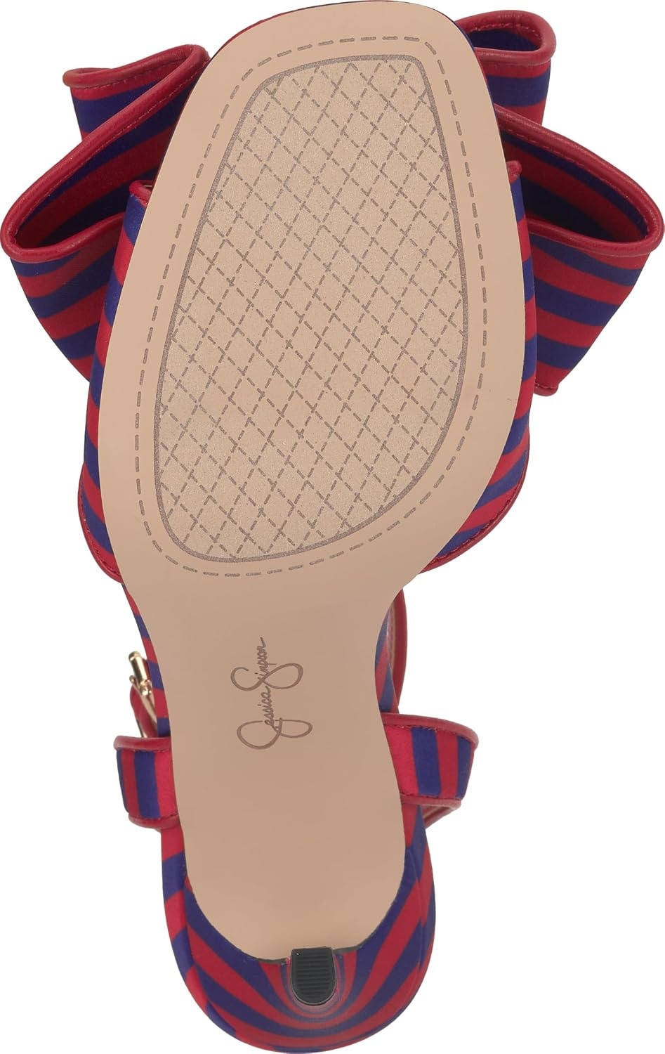 image:imageJessica Simpson Womens Olivine Bow Heeled SandalBlue Red Combo Stripe Satin