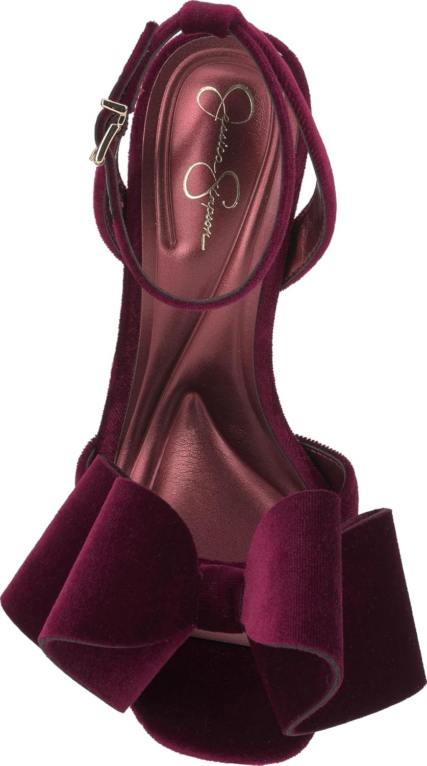 image:imageJessica Simpson Womens Olivine Bow Heeled SandalDark Cherry Lux Velvet