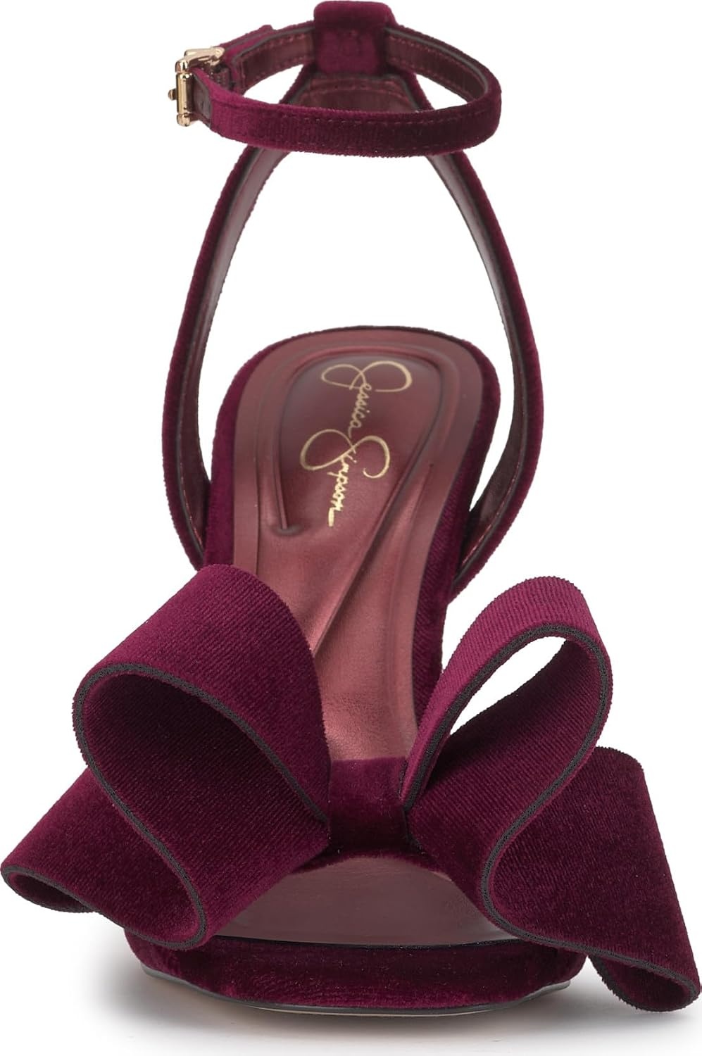 image:imageJessica Simpson Womens Olivine Bow Heeled SandalDark Cherry Lux Velvet