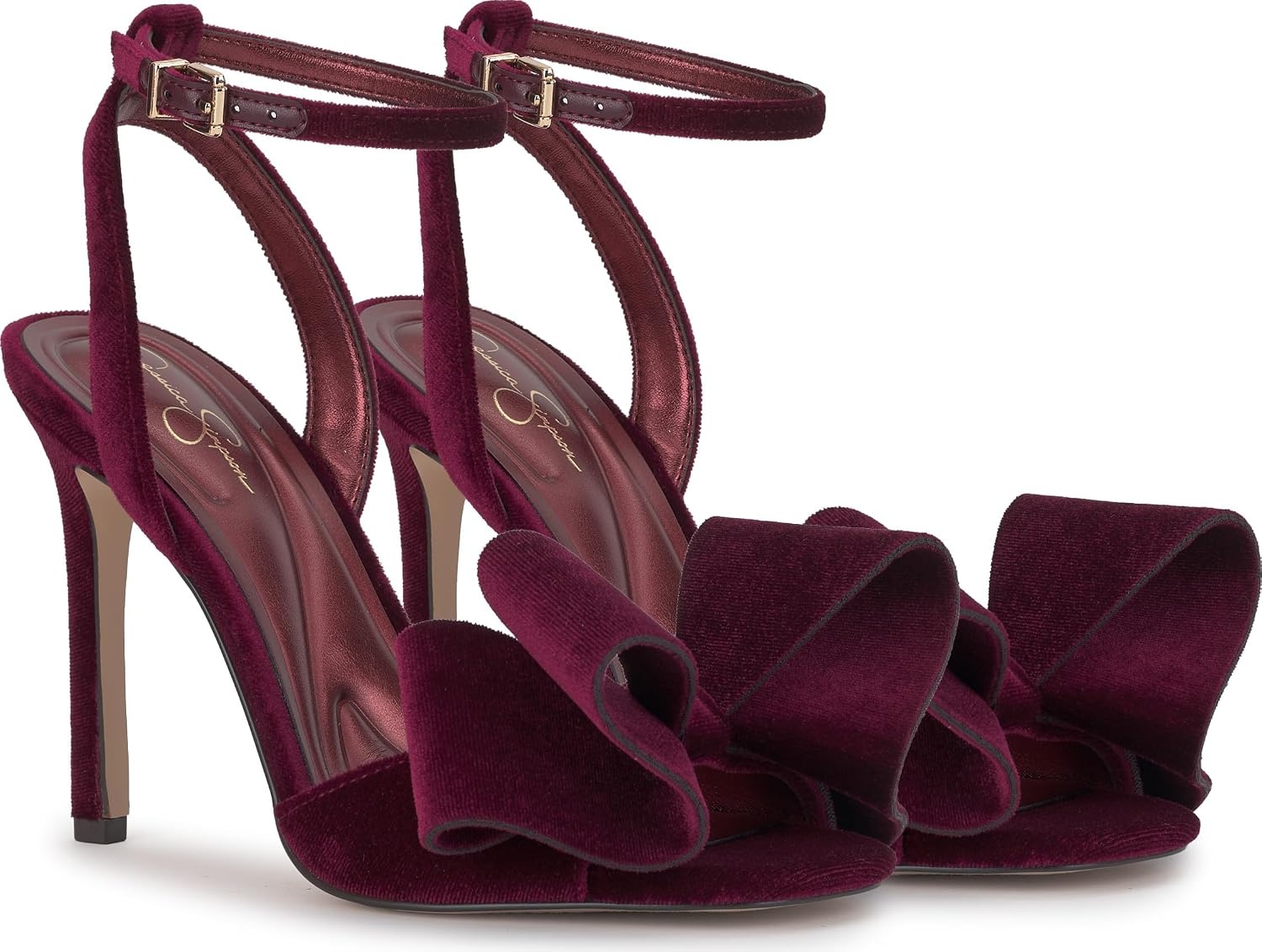 image:imageJessica Simpson Womens Olivine Bow Heeled SandalDark Cherry Lux Velvet