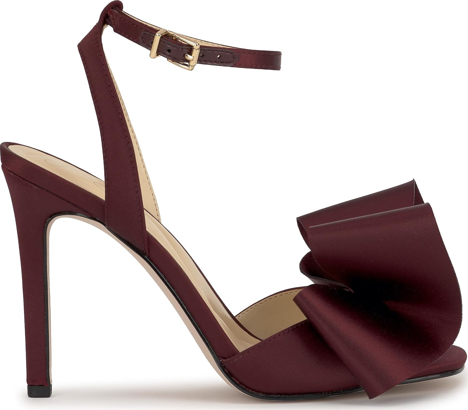 image:imageJessica Simpson Womens Olivine Bow Heeled SandalDark Cherry Matte Satin