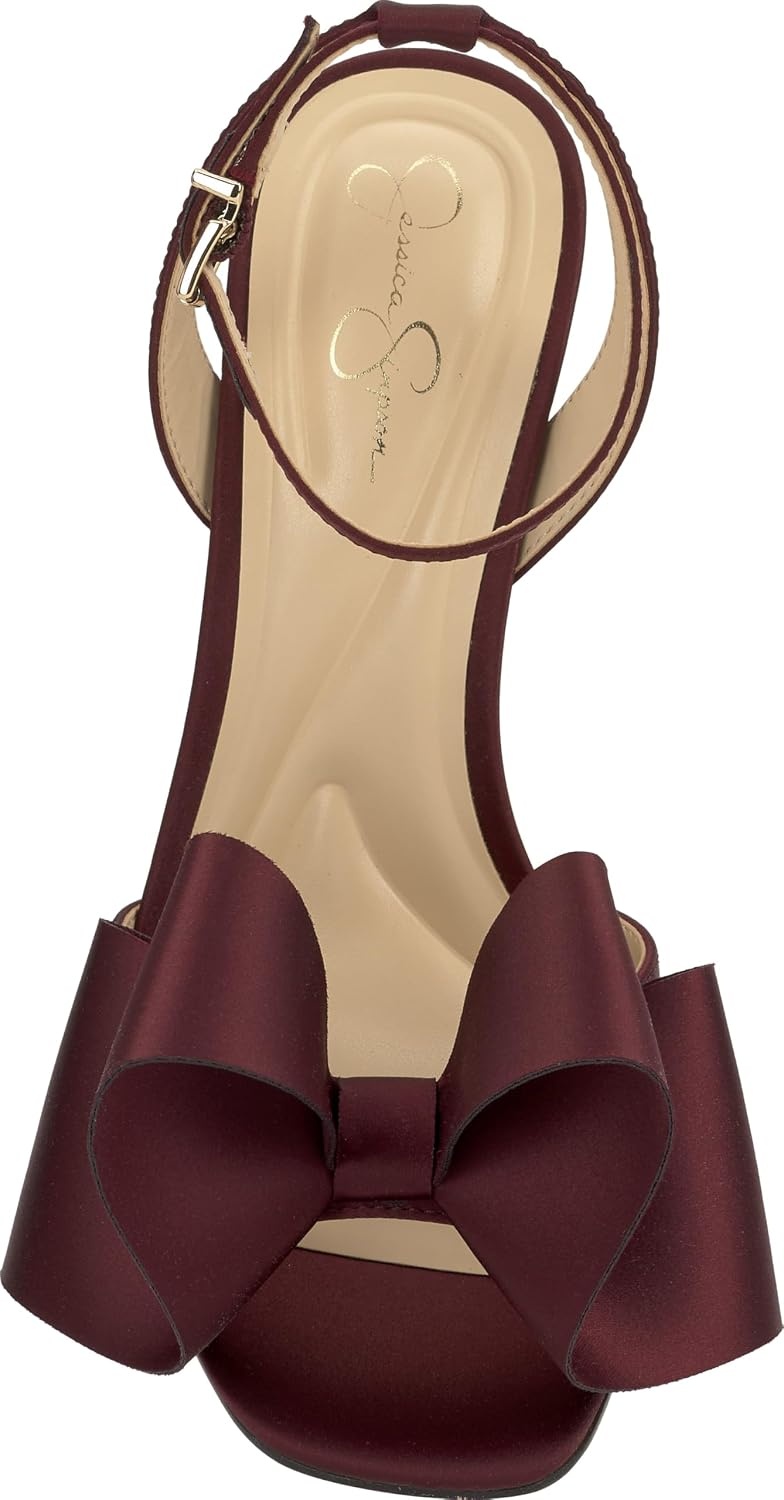 image:imageJessica Simpson Womens Olivine Bow Heeled SandalDark Cherry Matte Satin