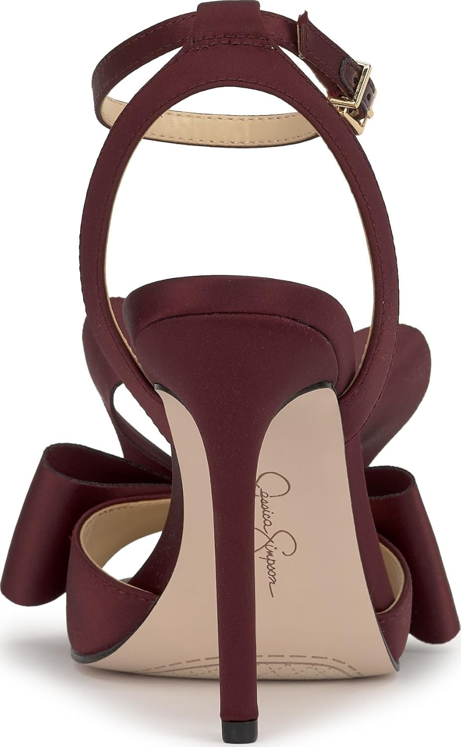 image:imageJessica Simpson Womens Olivine Bow Heeled SandalDark Cherry Matte Satin