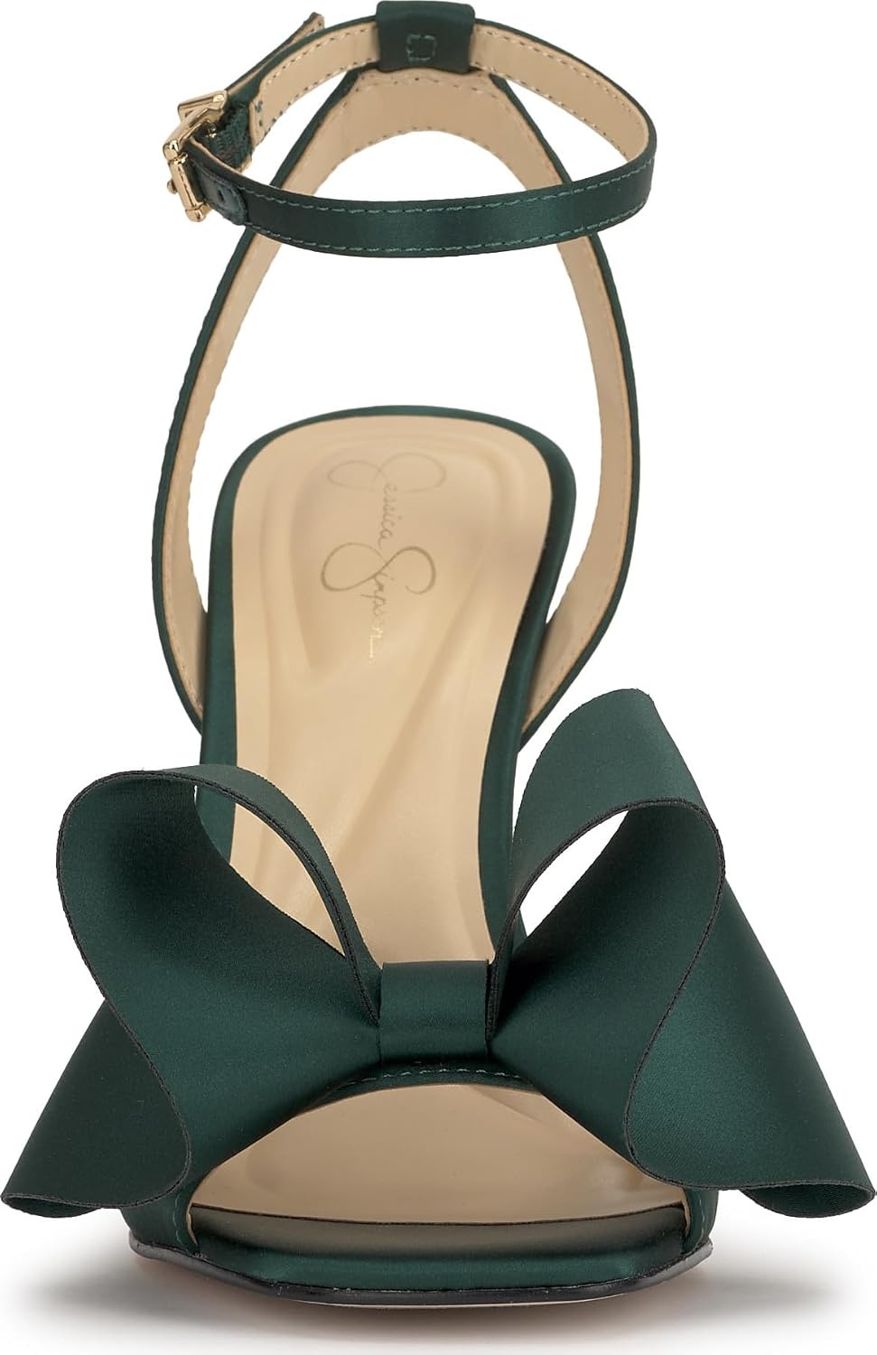 image:imageJessica Simpson Womens Olivine Bow Heeled SandalDark Pine Matte Satin