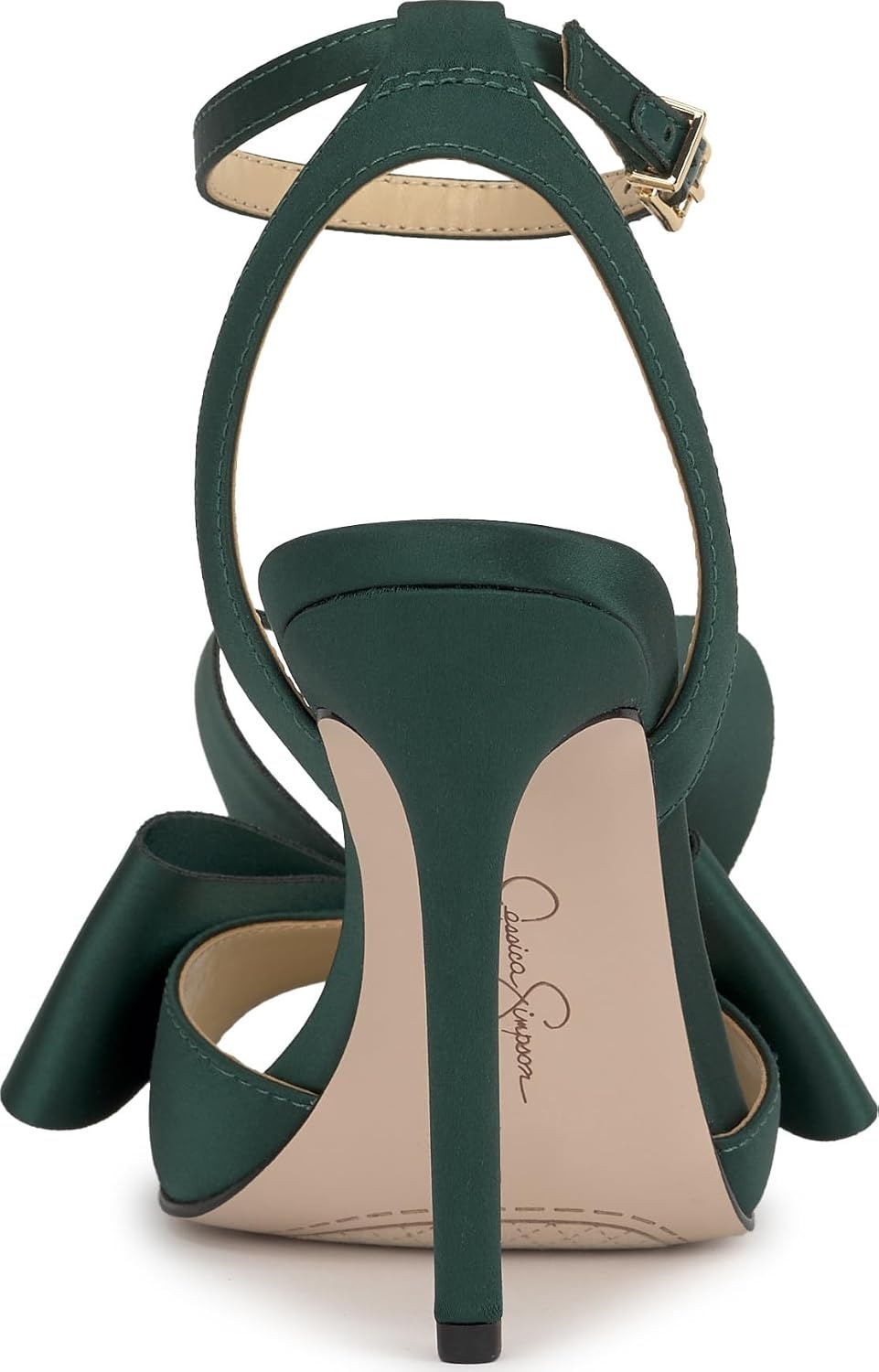 image:imageJessica Simpson Womens Olivine Bow Heeled SandalDark Pine Matte Satin