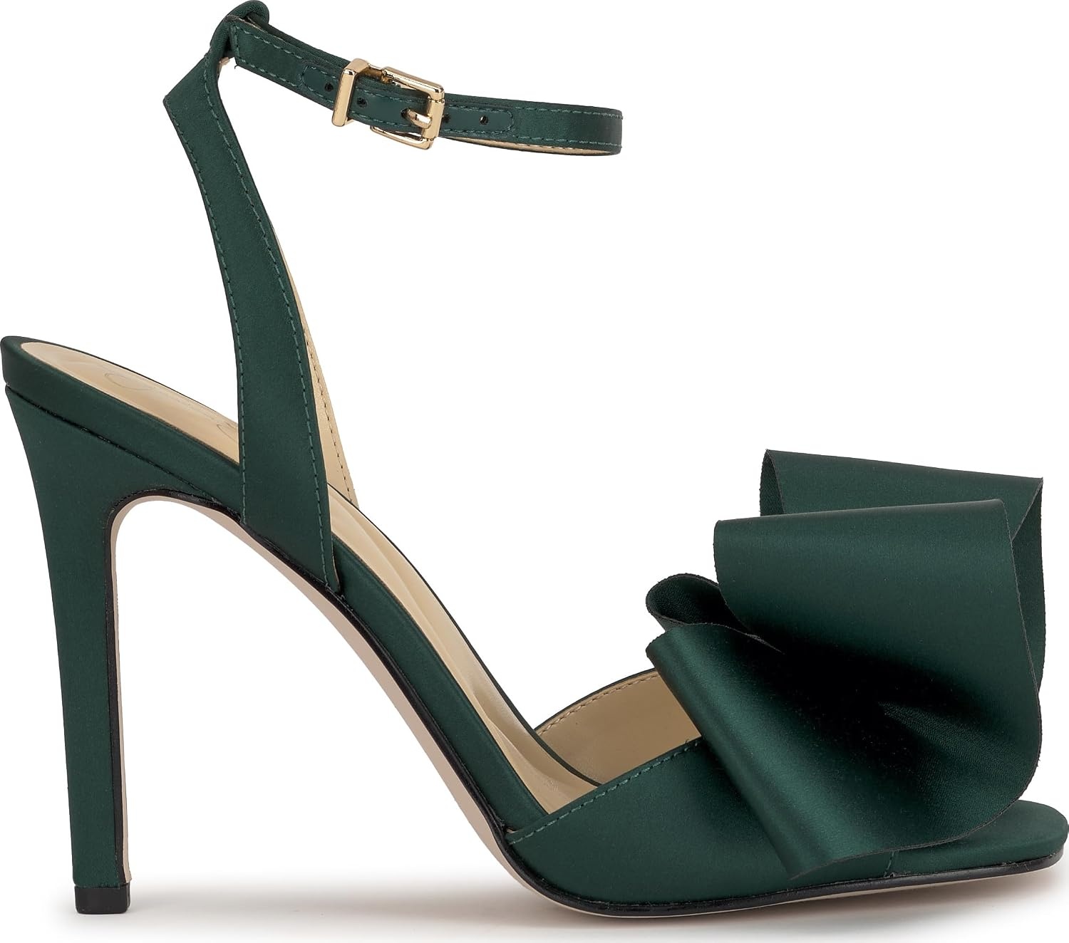 image:imageJessica Simpson Womens Olivine Bow Heeled SandalDark Pine Matte Satin