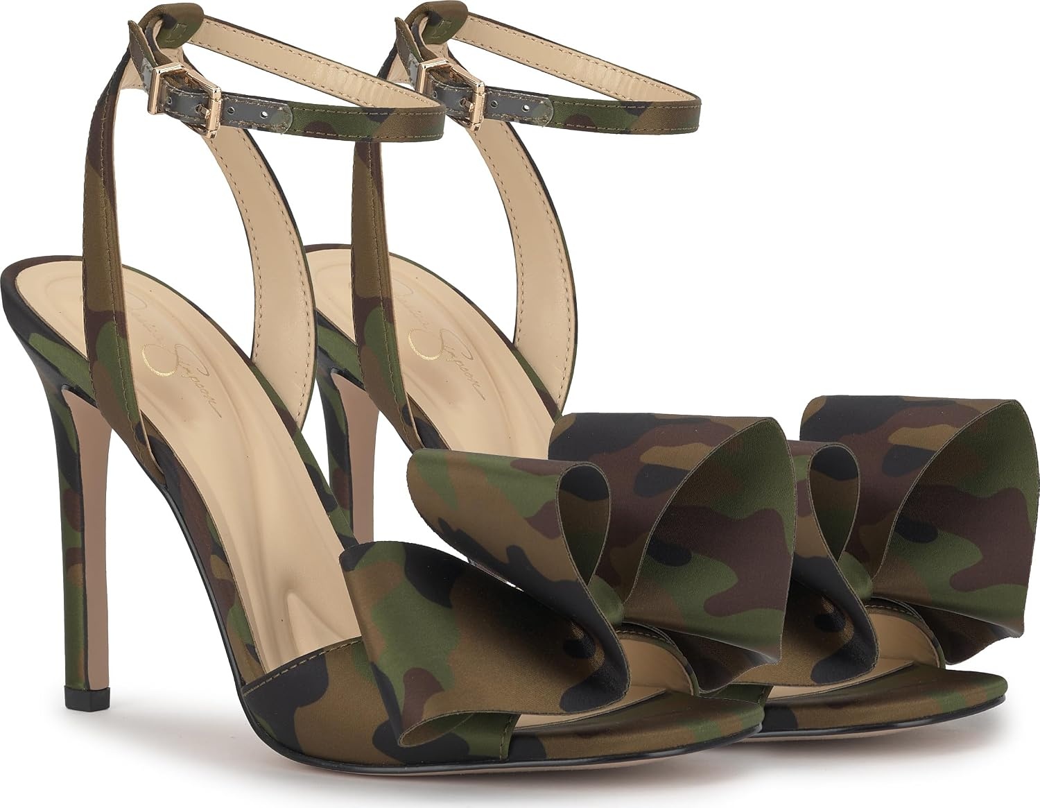 image:imageJessica Simpson Womens Olivine Bow Heeled SandalForest Camo Satin