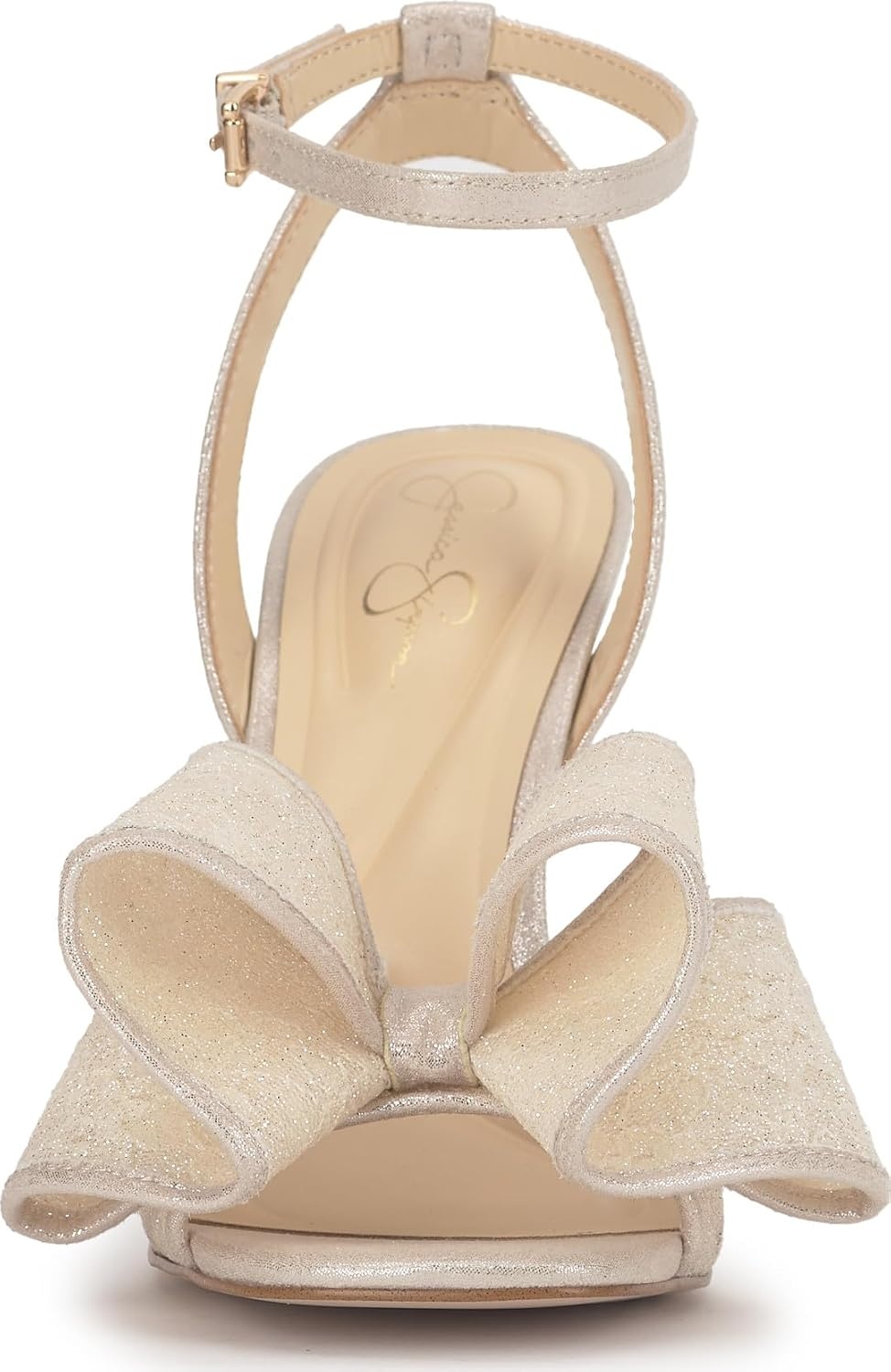 image:imageJessica Simpson Womens Olivine Bow Heeled SandalPale Champagne Sparkle Lace