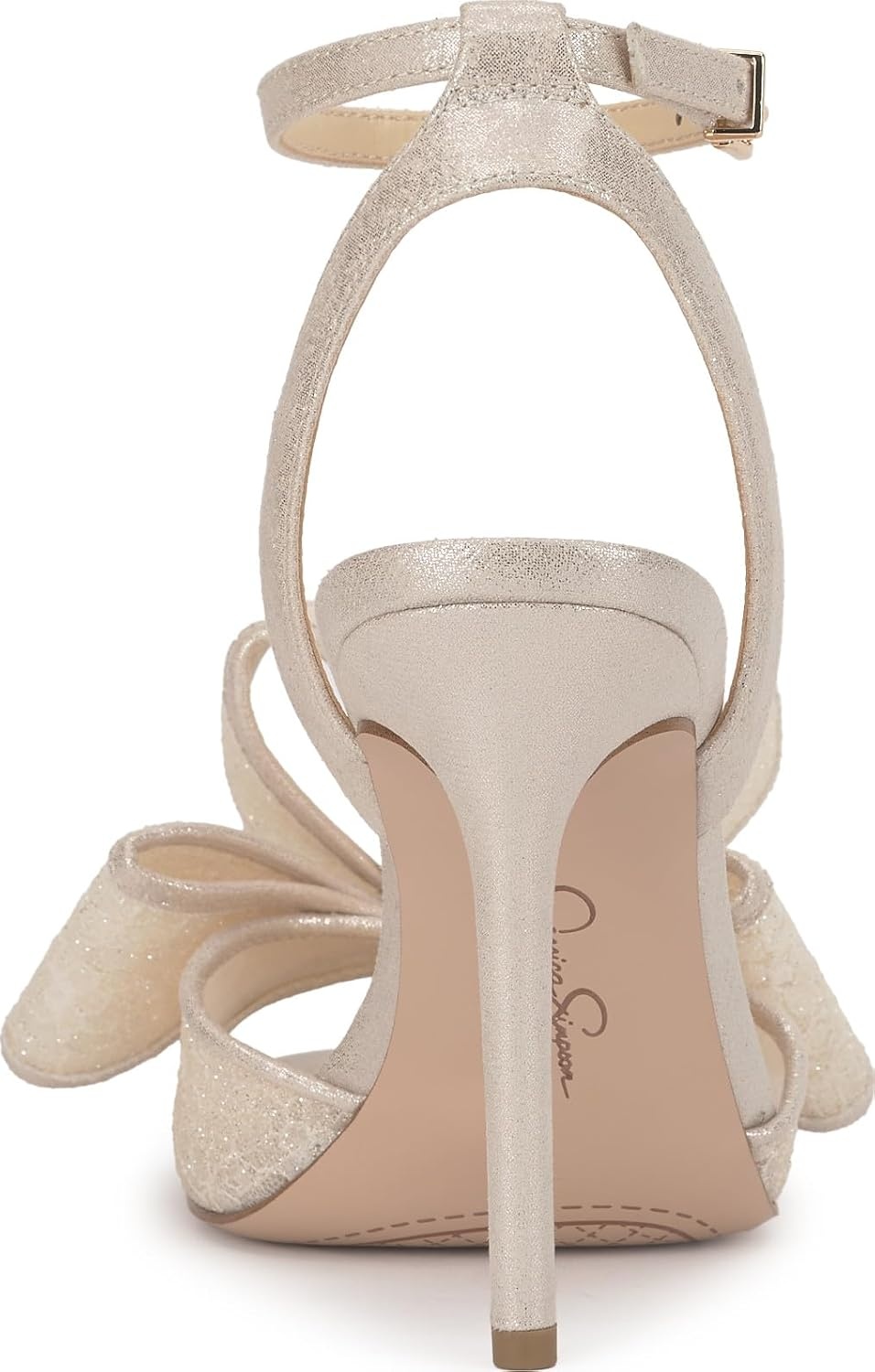 image:imageJessica Simpson Womens Olivine Bow Heeled SandalPale Champagne Sparkle Lace