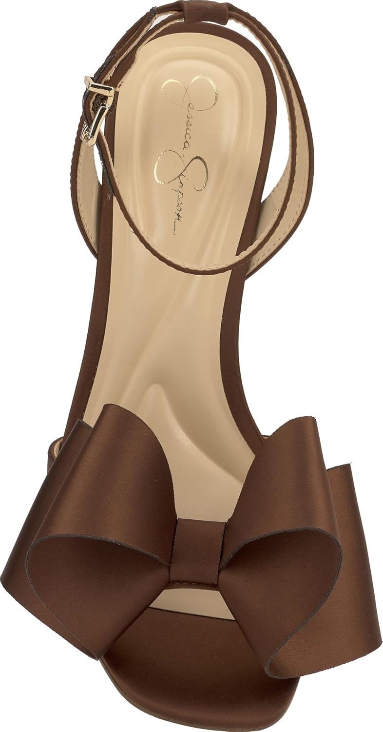 image:imageJessica Simpson Womens Olivine Bow Heeled SandalToasted Pecan Matte Satin