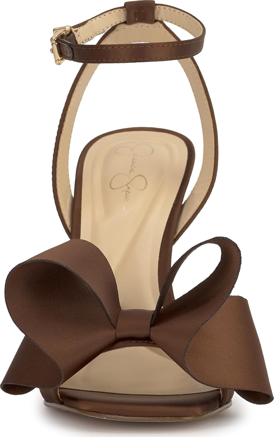 image:imageJessica Simpson Womens Olivine Bow Heeled SandalToasted Pecan Matte Satin