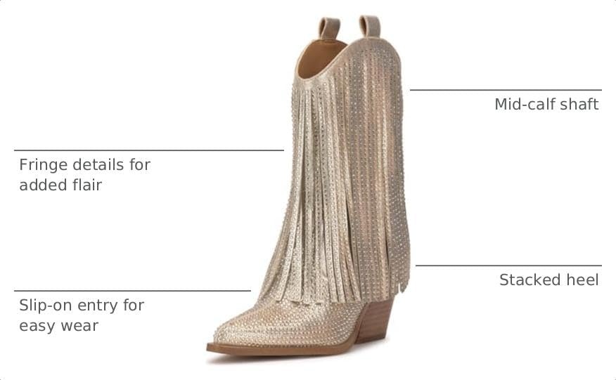 image:imageJessica Simpson Womens Paredisa Embellished Fringe Western BootieChampagne Shimmer Sand