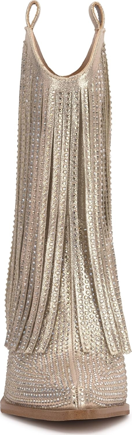 image:imageJessica Simpson Womens Paredisa Embellished Fringe Western BootieChampagne Shimmer Sand