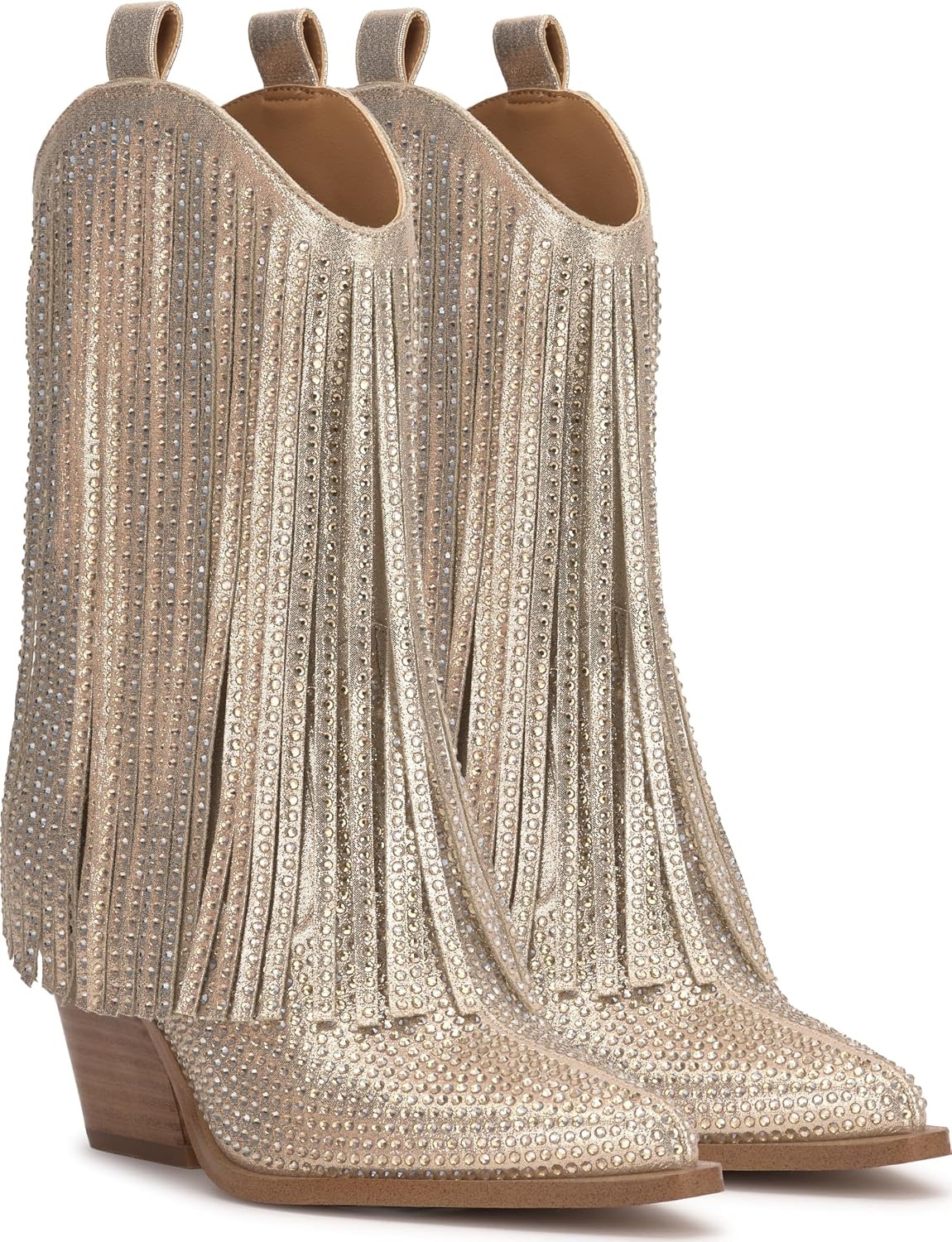 image:imageJessica Simpson Womens Paredisa Embellished Fringe Western BootieChampagne Shimmer Sand