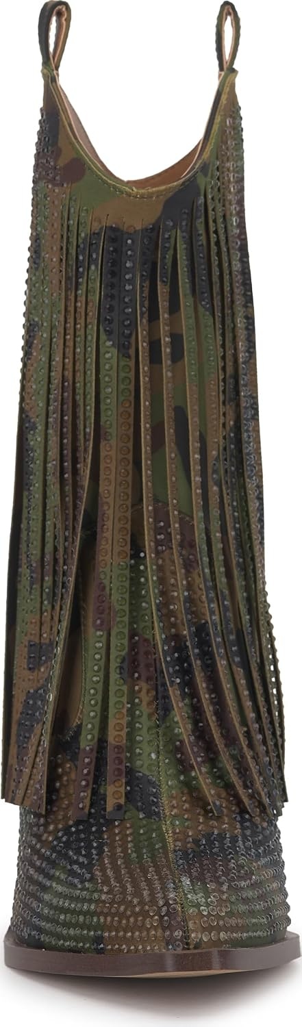 image:imageJessica Simpson Womens Paredisa Embellished Fringe Western BootieForest Camo Satin