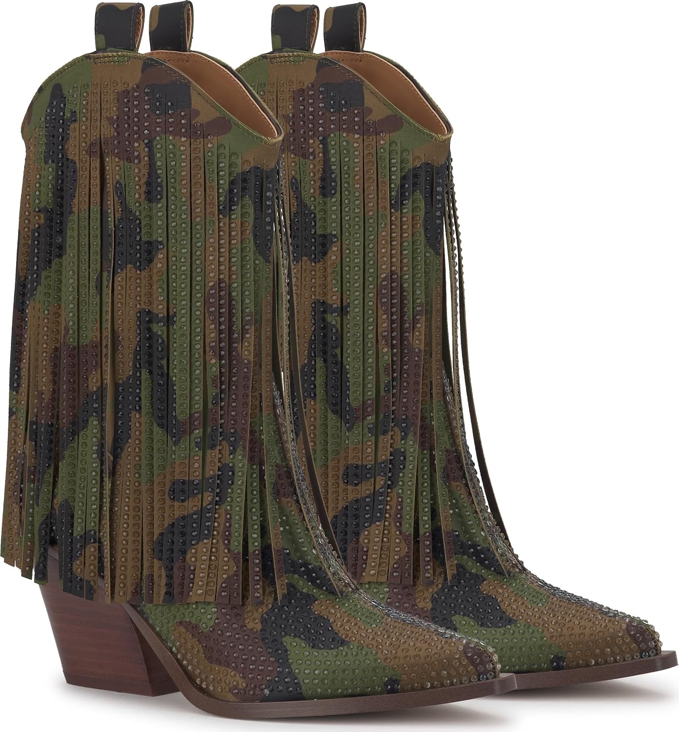image:imageJessica Simpson Womens Paredisa Embellished Fringe Western BootieForest Camo Satin