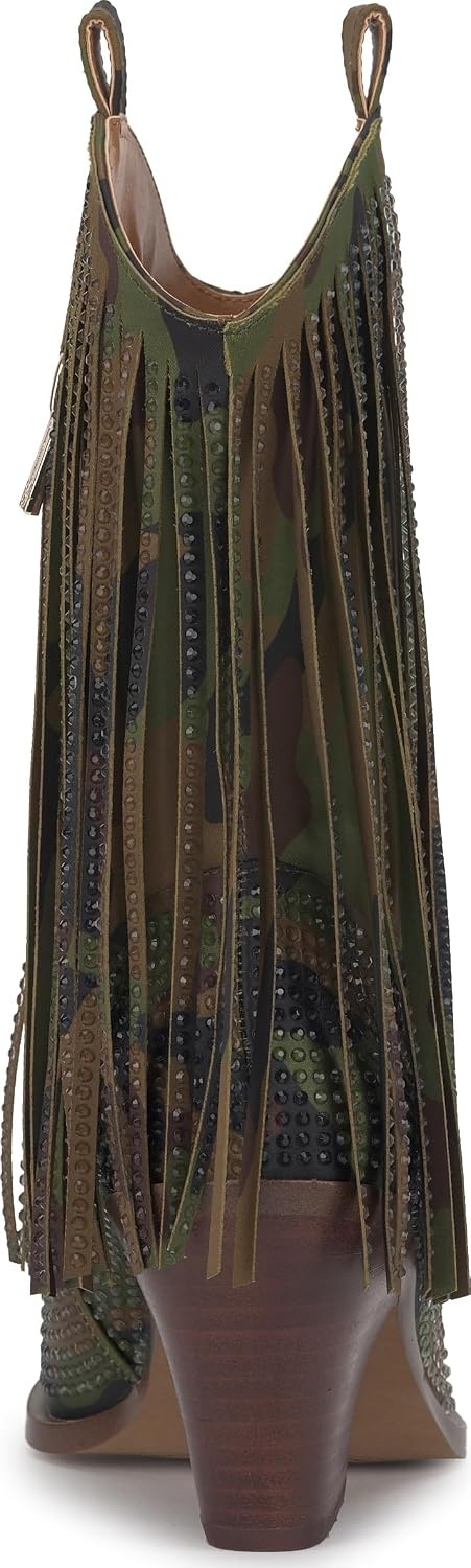 image:imageJessica Simpson Womens Paredisa Embellished Fringe Western BootieForest Camo Satin
