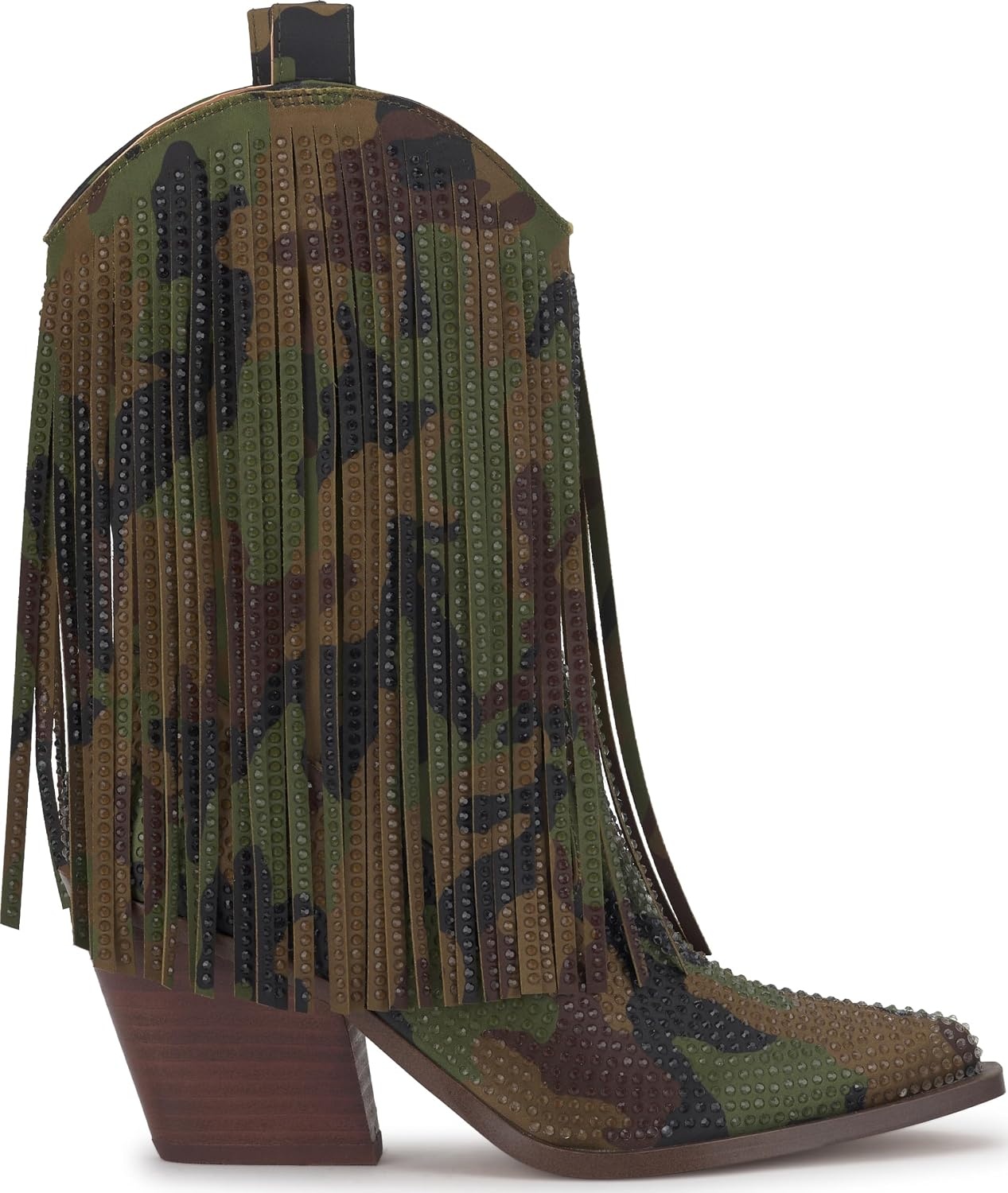 image:imageJessica Simpson Womens Paredisa Embellished Fringe Western BootieForest Camo Satin