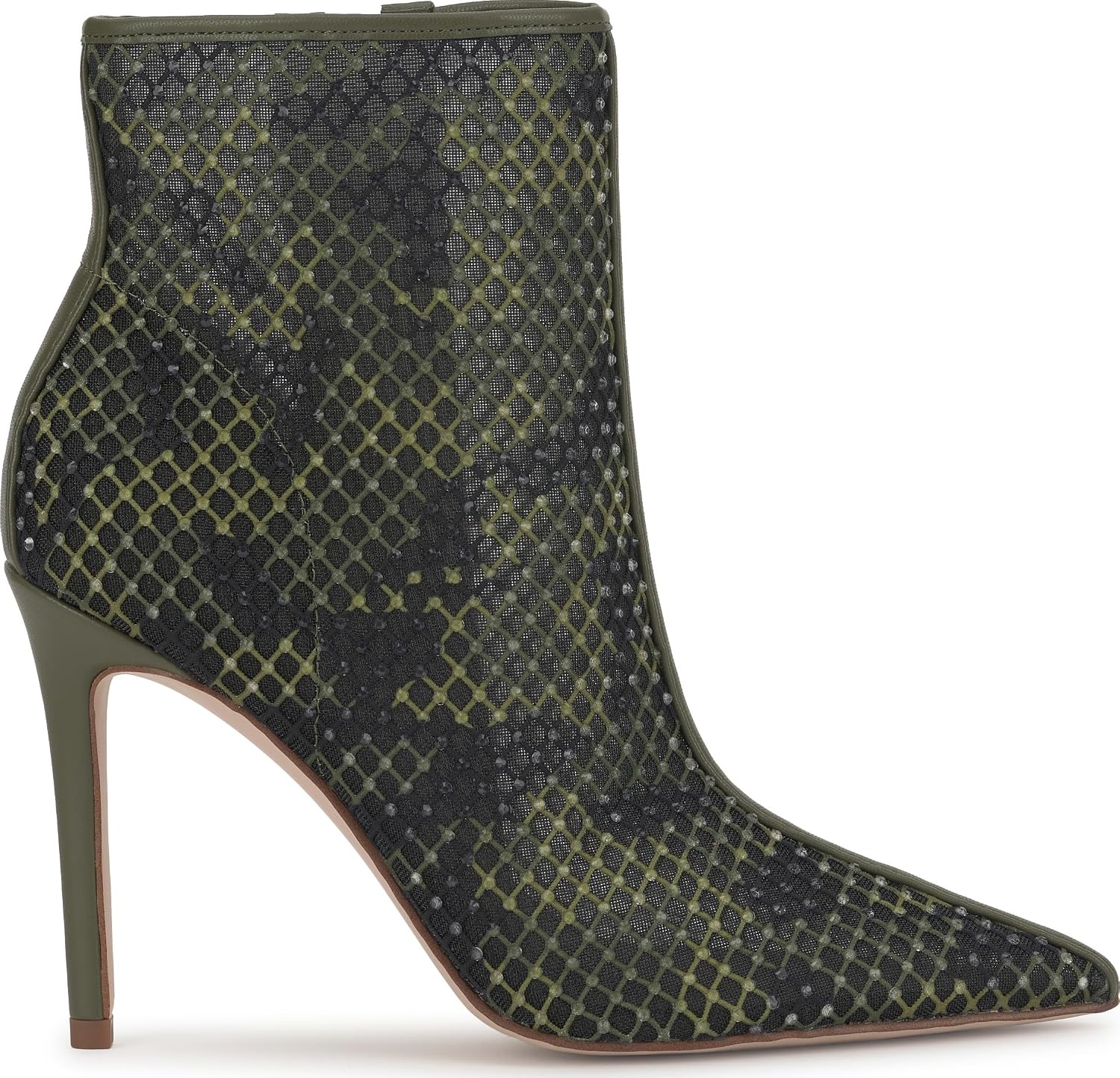 image:imageJessica Simpson Womens Pazra Embellished Stiletto BootieDeep Moss Combo Camo Fishnet