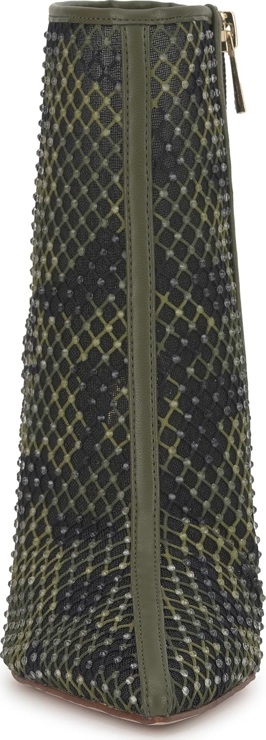 image:imageJessica Simpson Womens Pazra Embellished Stiletto BootieDeep Moss Combo Camo Fishnet