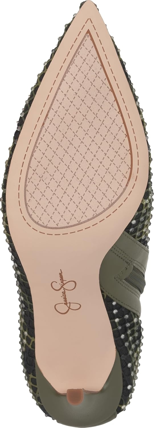 image:imageJessica Simpson Womens Pazra Embellished Stiletto BootieDeep Moss Combo Camo Fishnet