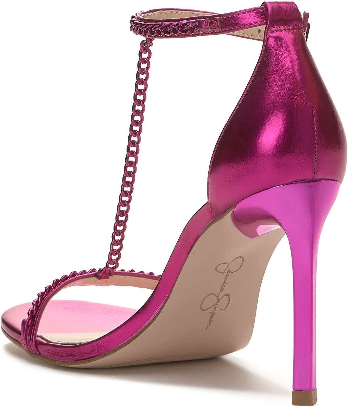image:imageJessica Simpson Womens Qiven TStrap High Heel Sandal with Chain DetailFuschia