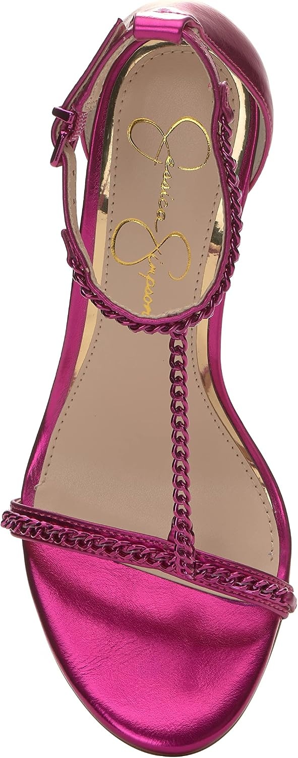 image:imageJessica Simpson Womens Qiven TStrap High Heel Sandal with Chain DetailFuschia