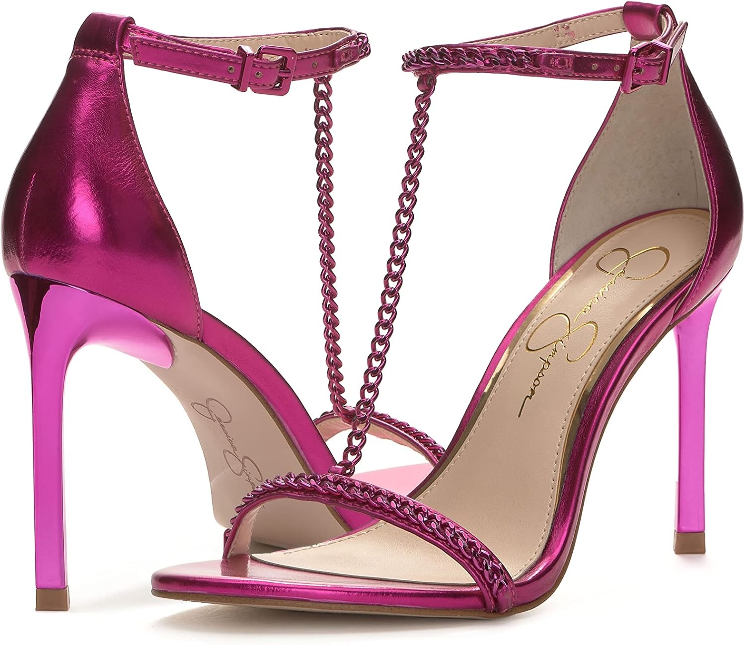image:imageJessica Simpson Womens Qiven TStrap High Heel Sandal with Chain DetailFuschia