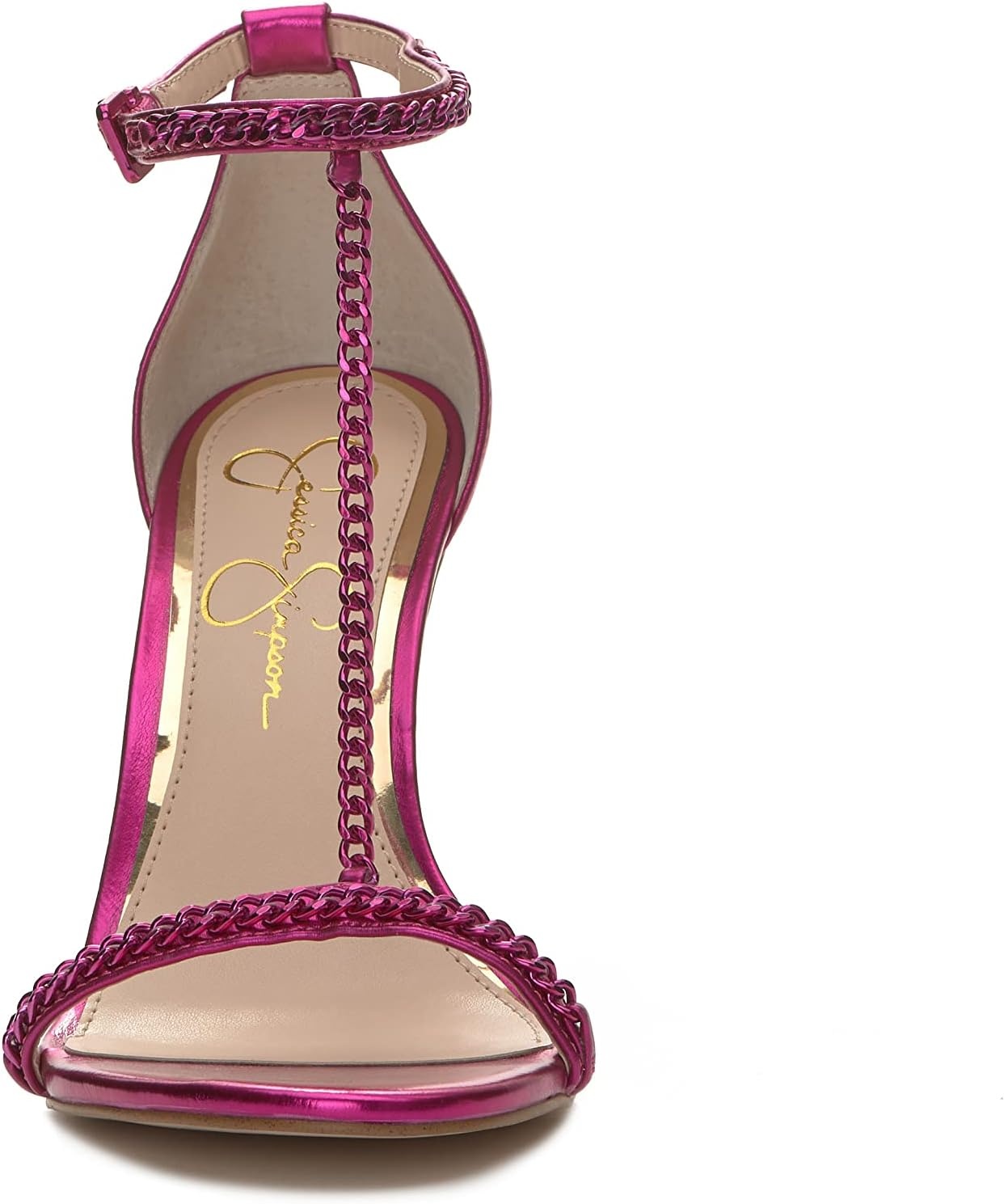 image:imageJessica Simpson Womens Qiven TStrap High Heel Sandal with Chain DetailFuschia