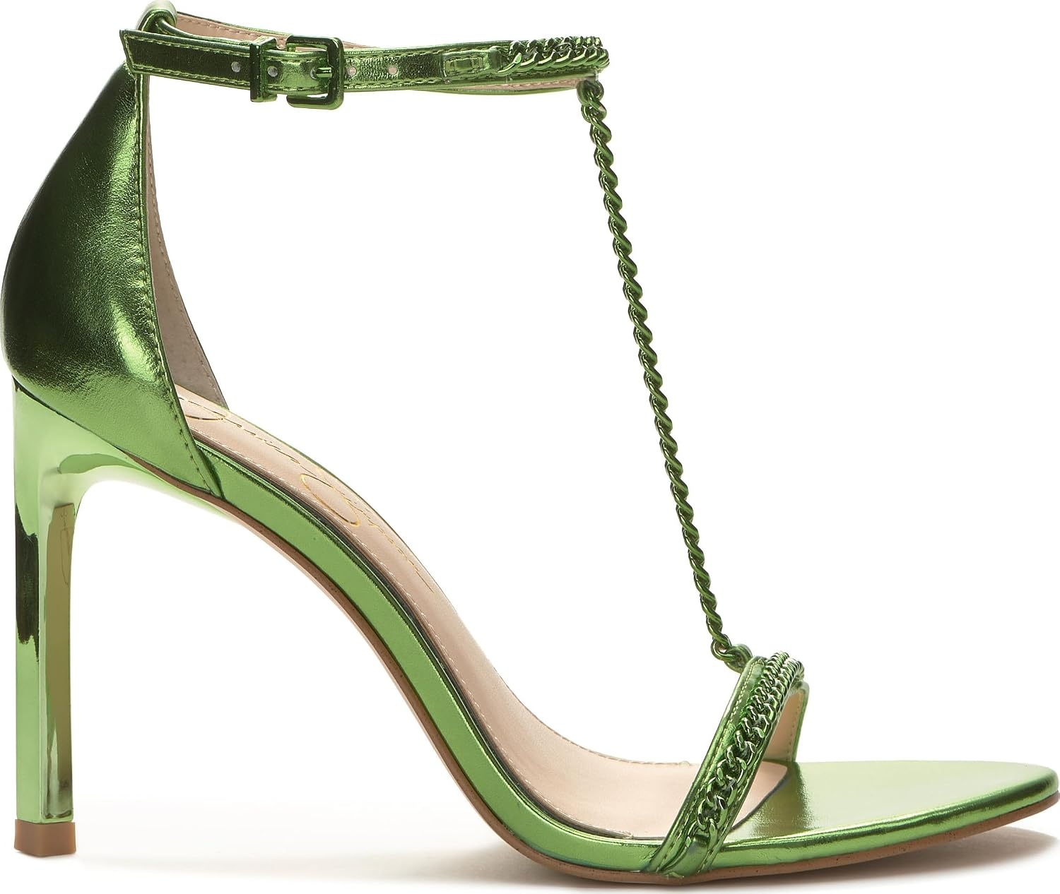 image:imageJessica Simpson Womens Qiven TStrap High Heel Sandal with Chain DetailGreen