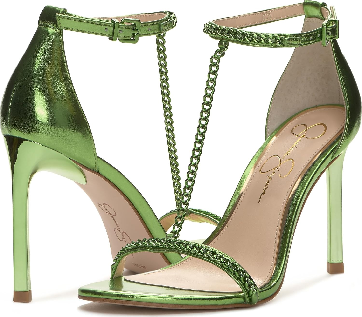image:imageJessica Simpson Womens Qiven TStrap High Heel Sandal with Chain DetailGreen