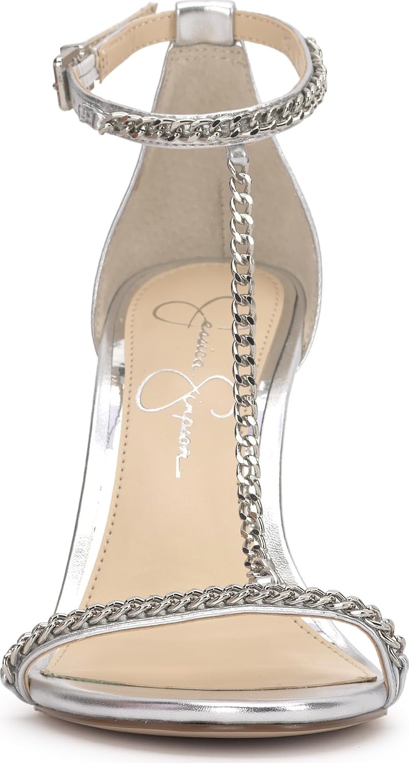image:imageJessica Simpson Womens Qiven TStrap High Heel Sandal with Chain DetailSilver