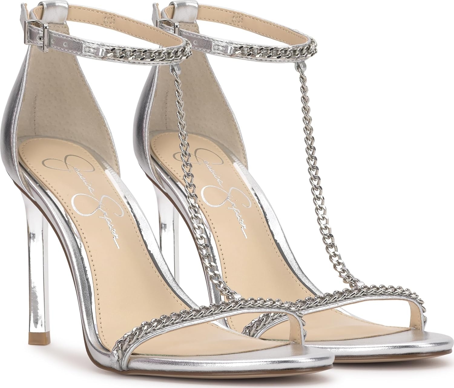 image:imageJessica Simpson Womens Qiven TStrap High Heel Sandal with Chain DetailSilver