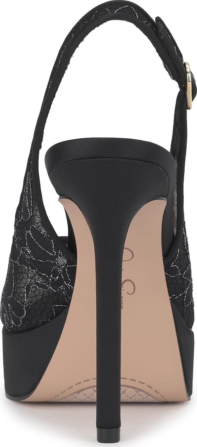 image:imageJessica Simpson Womens Sibilla Slingback Platform PumpBlackPewter Lurex Lace